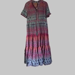 New Free People Women's Large Rare Feeling Maxi Dress Floral Violet Blue